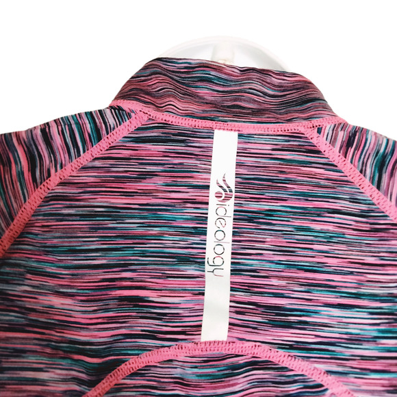 Ideology Sweatshirt Womens Medium Activewear Pink Blue Purple 1/4 Zip Stripes - Picture 3 of 5